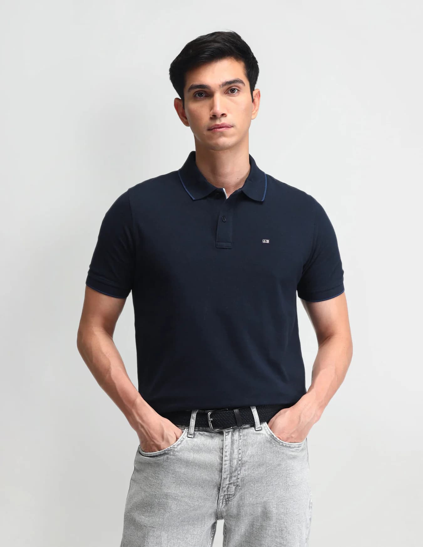 Men's Navy Casual Half Sleeves Regular Fit Polo Tshirt