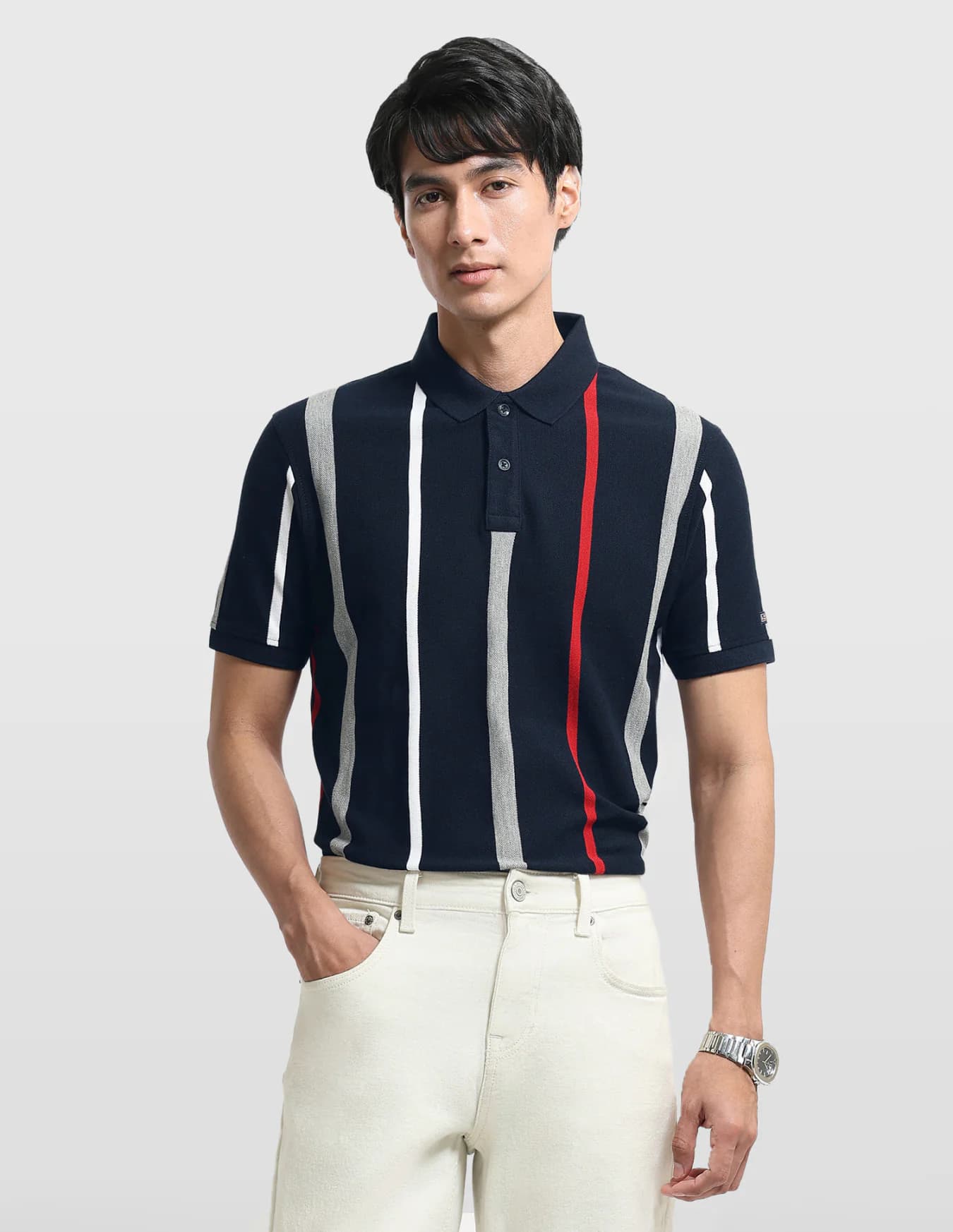 Men's Navy Casual Half Sleeves Regular Fit Polo Tshirt