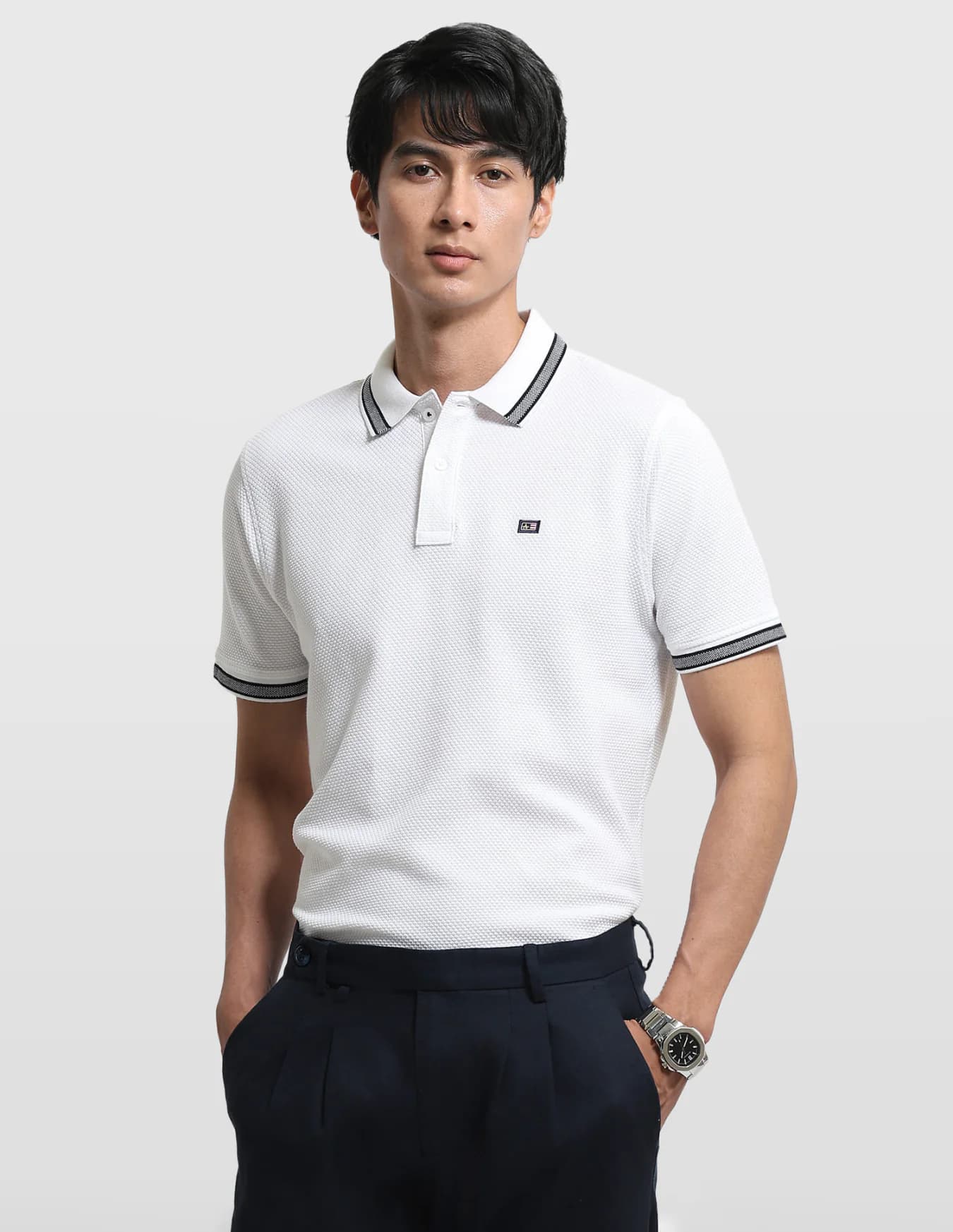 Men's White Casual Half Sleeves Regular Fit Polo Tshirt