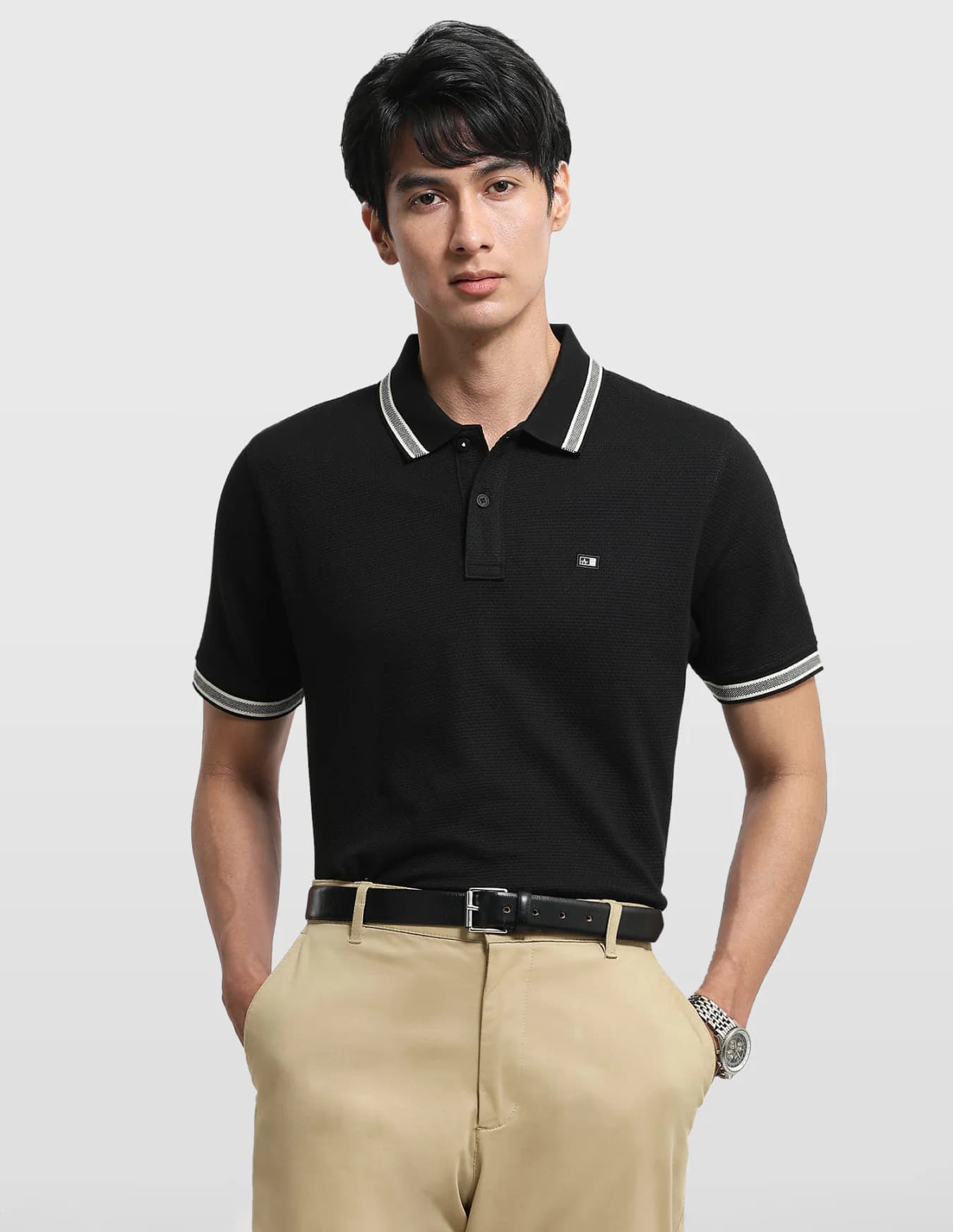 Men's Black Casual Half Sleeves Regular Fit Polo Tshirt