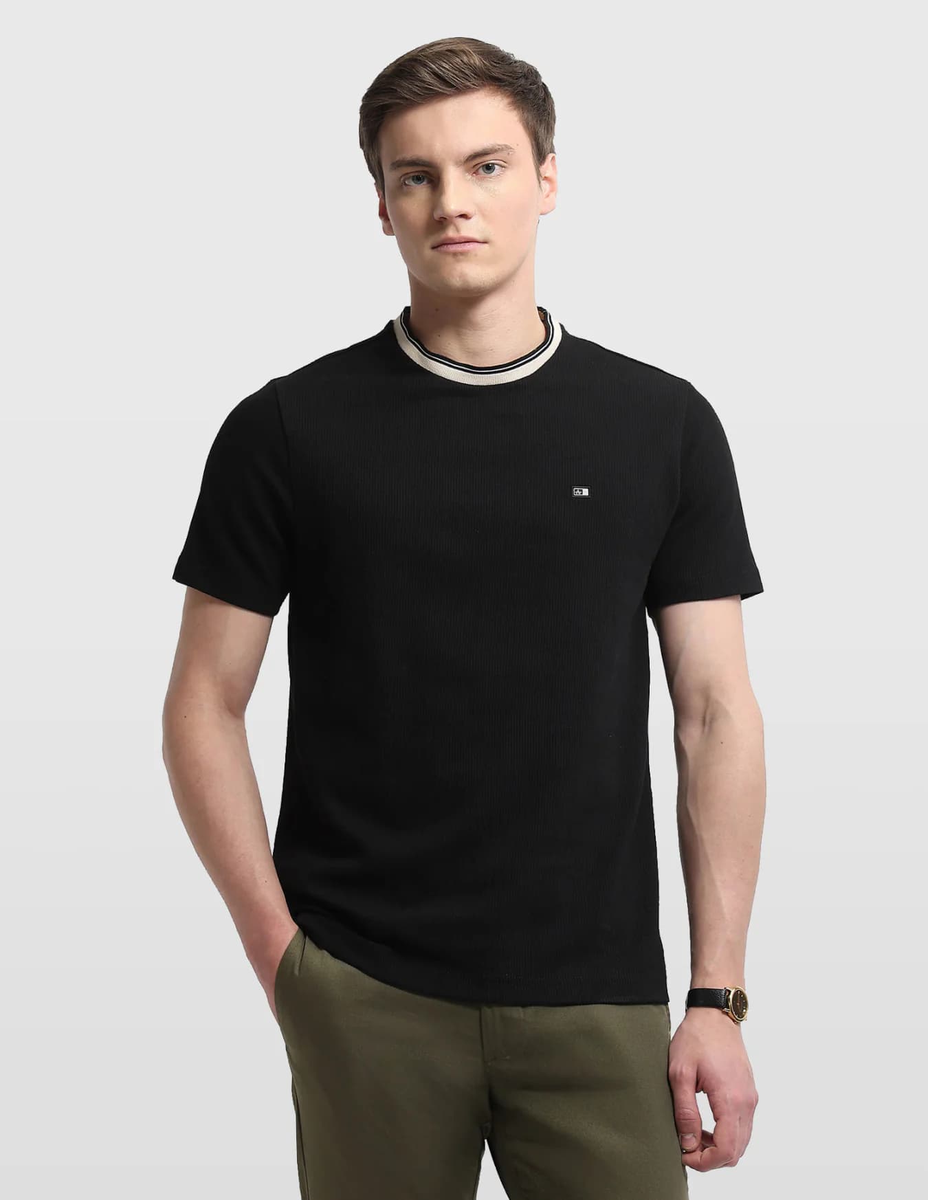 Men's Black Casual Half Sleeves Regular Fit Tshirt