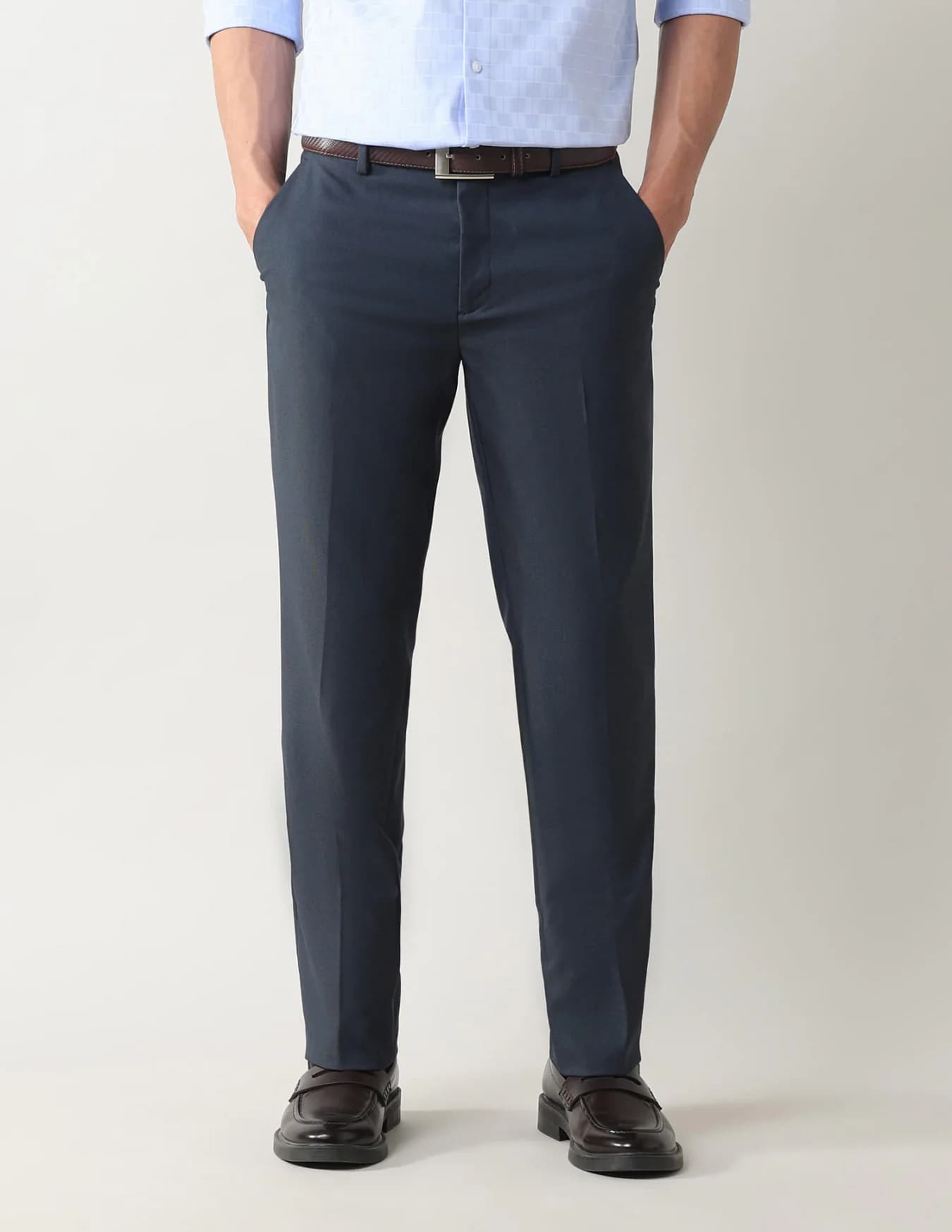Men's Navy Formal Straight Fit Mid Rise Trouser