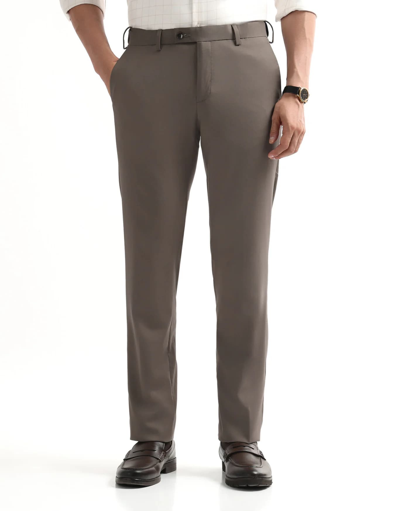 Men's Brown Formal Straight Fit Mid Rise Trouser