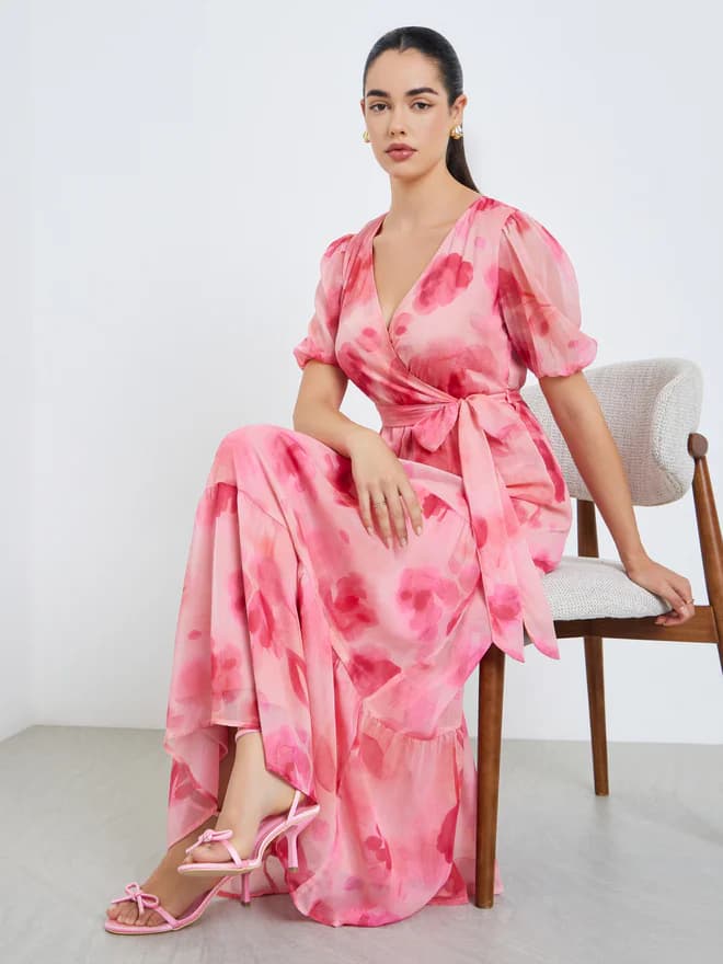 Women's Multicolor Casual Half Sleeves Fit & Flared Maxi Dress
