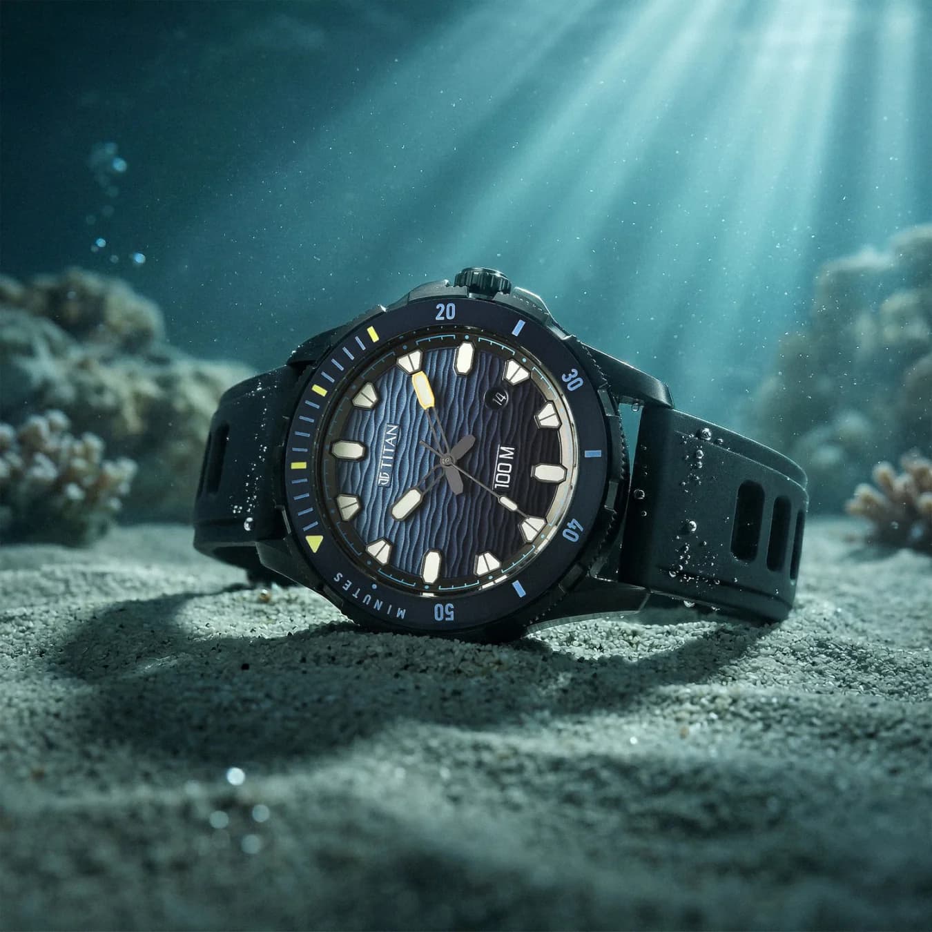 Men's Zero Hour Diver's 100m Analog with Blue Dial Black FKM Strap Watch - 10067KP02