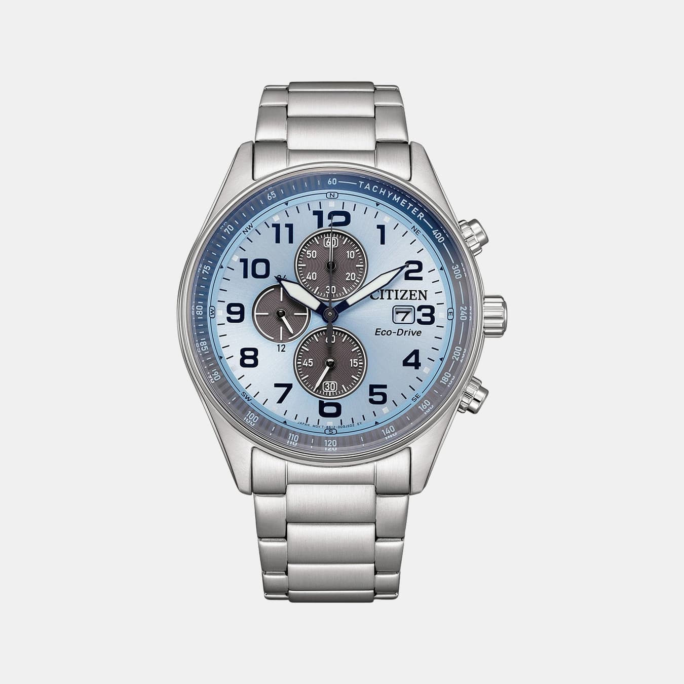 Eco-Drive Men's Eco-Drive Light Blue Dial Chronograph Stainless Steel Watch CA0770-72M