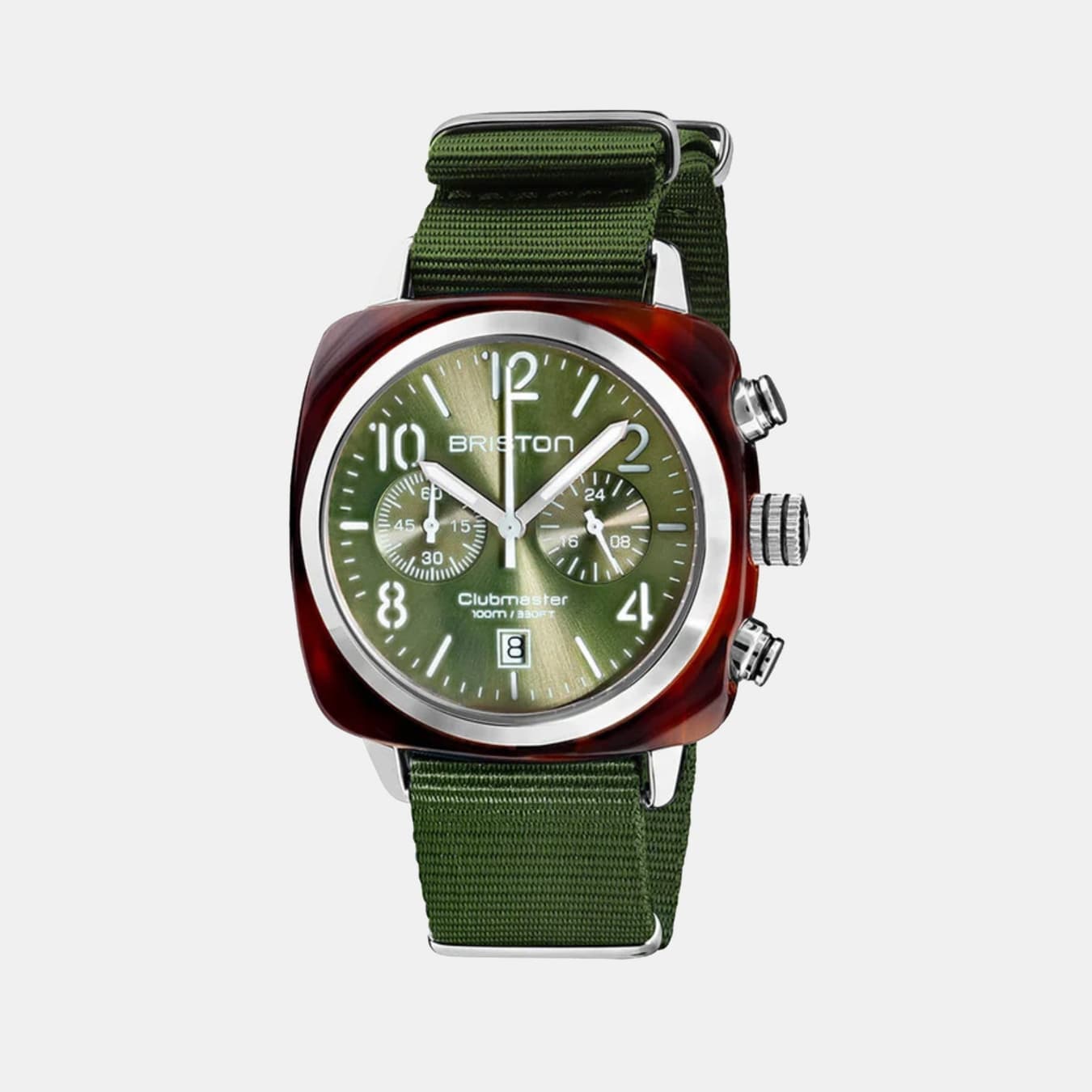 Clubmaster Classic Men's Quartz Olive Green Dial Chronograph NATO Watch 19140.SA.T.26.NOL