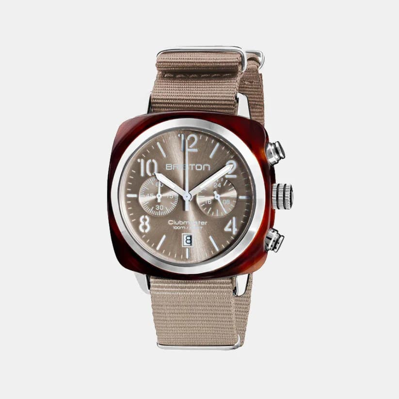 Clubmaster Classic Men's Quartz Grey Taupe Dial Chronograph NATO Watch 19140.SA.T.30.NT