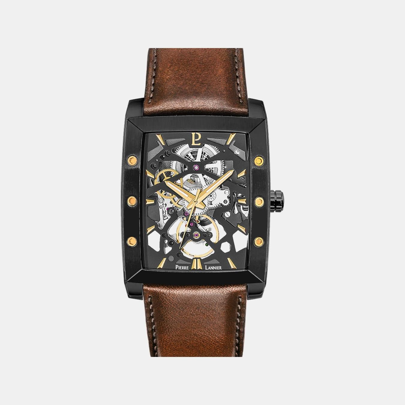 Hector Men's Automatic Black Dial Analog Leather Watch 339A434