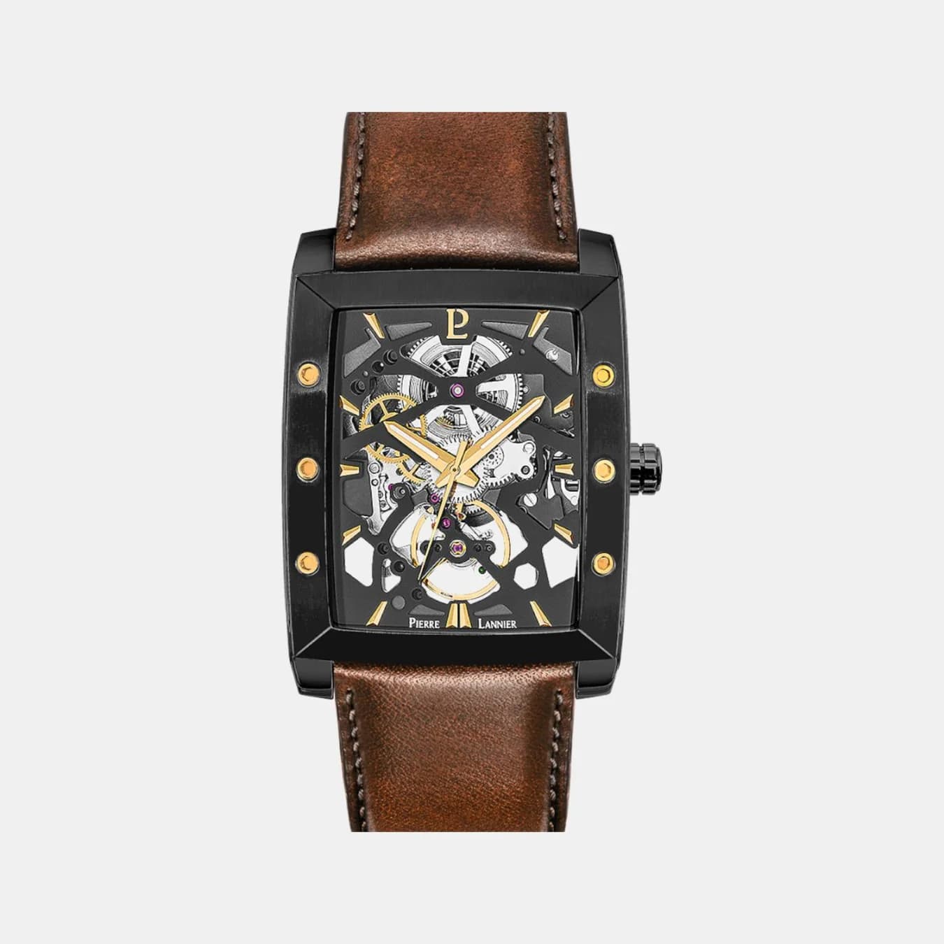 Hector Men's Automatic Black Dial Analog Leather Watch 339A434