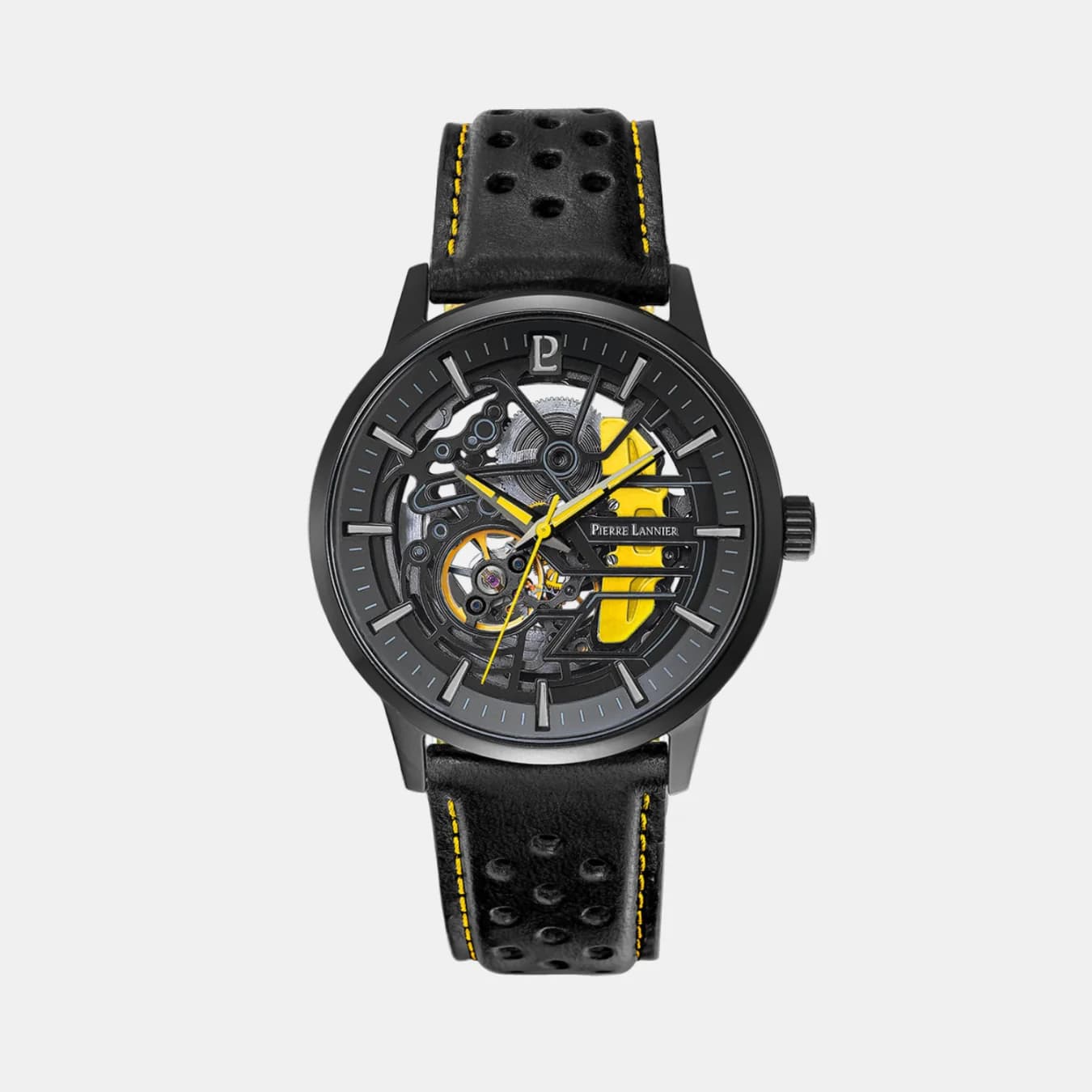 Paddock Men's Automatic Black Dial Analog Leather Watch 338A443