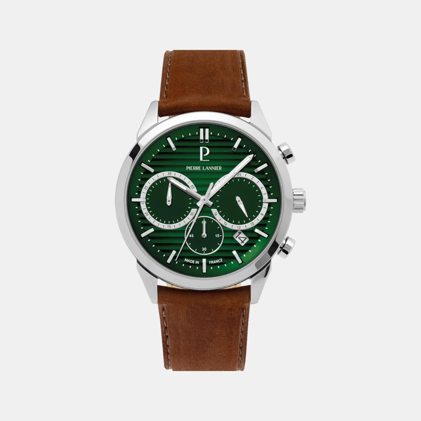 Monarck Men's Quartz Green Dial Chronograph Leather Watch 232G174