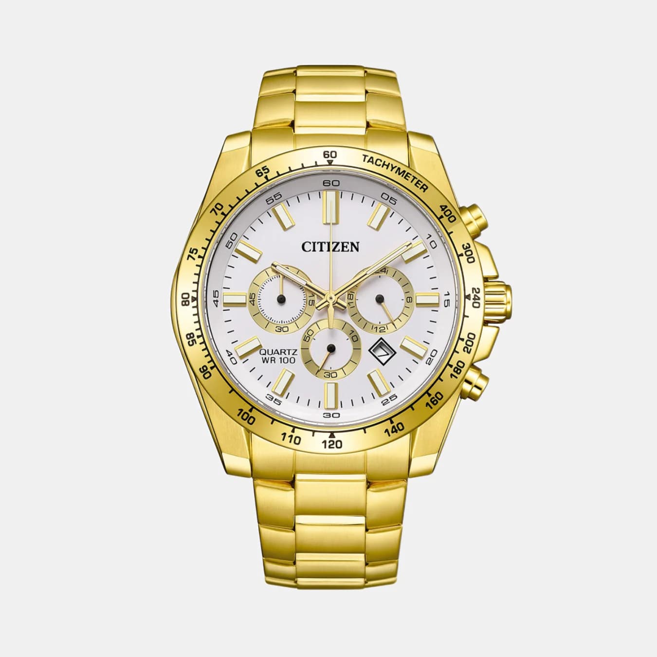 Men's Quartz White Dial Chronograph Stainless Steel Watch AN8232-53A