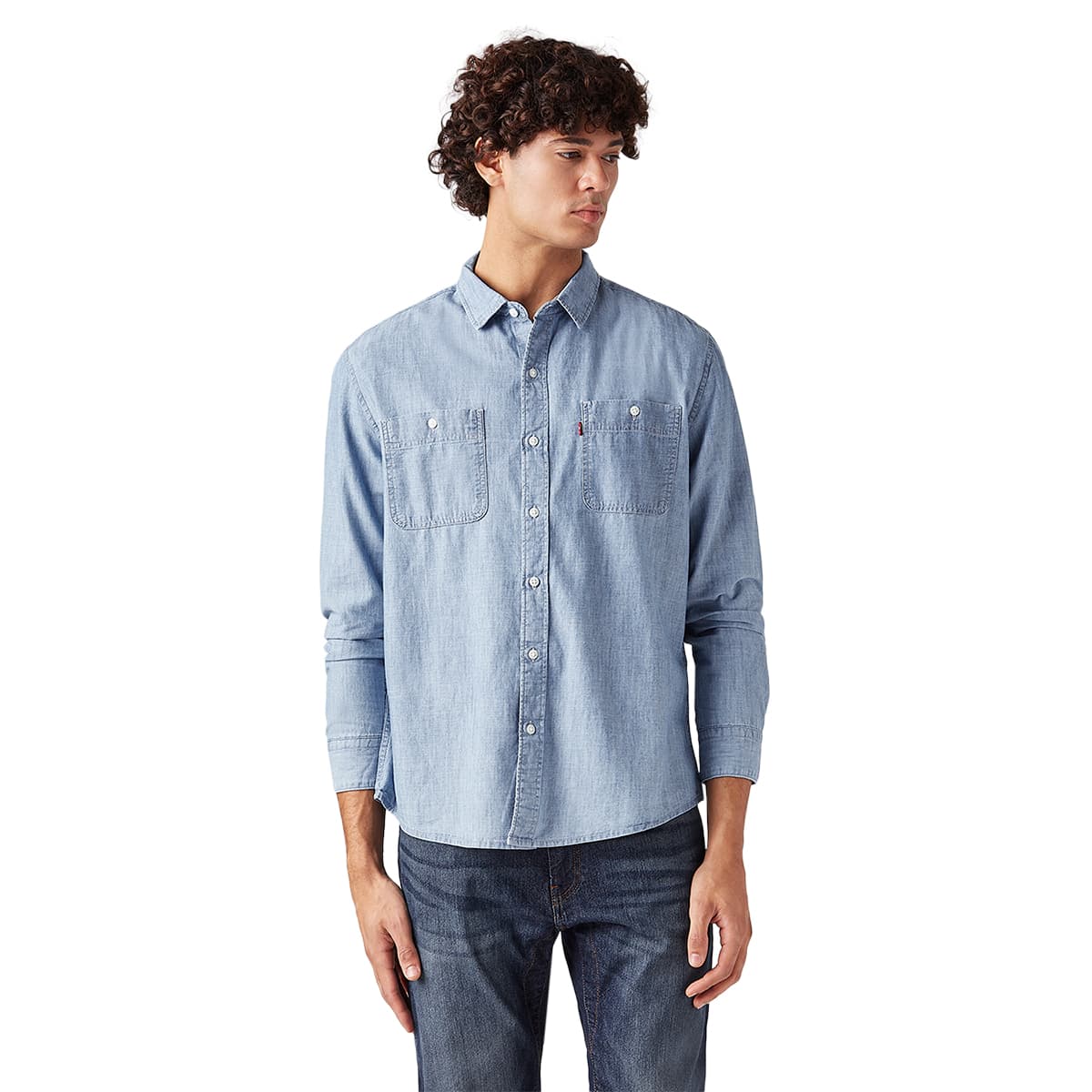 Men's Blue Casual Solid Spread Collar Shirt