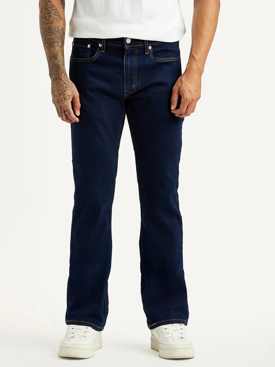 Men's 505 Blue Casual Solid Mid Rise Jeans