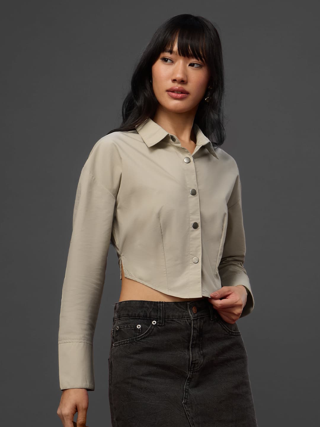 Women's Beige Casual Regular Fit Solid Full Sleeves Shirt