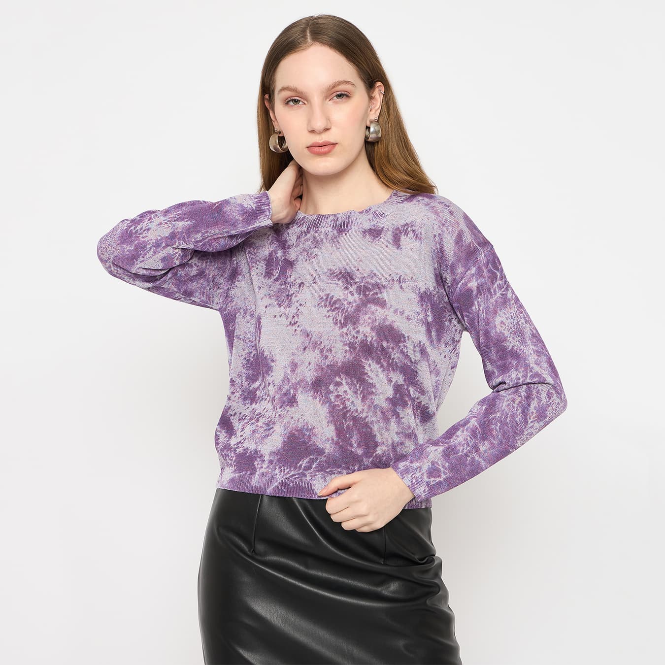 Women's Purple Casual Tie and Dye Knitted Top
