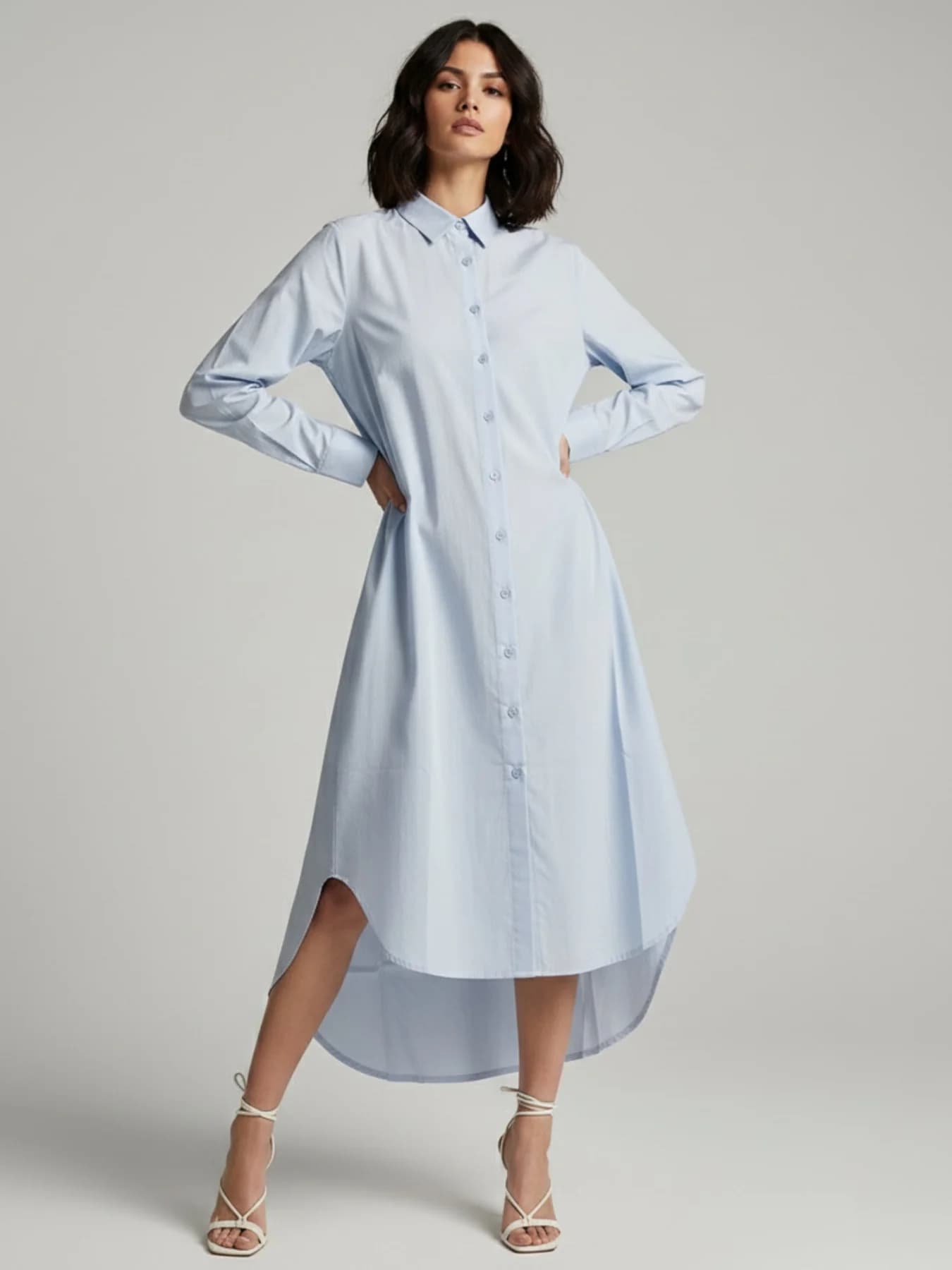 Women's Blue Straight Fit Shirt Maxi Dress