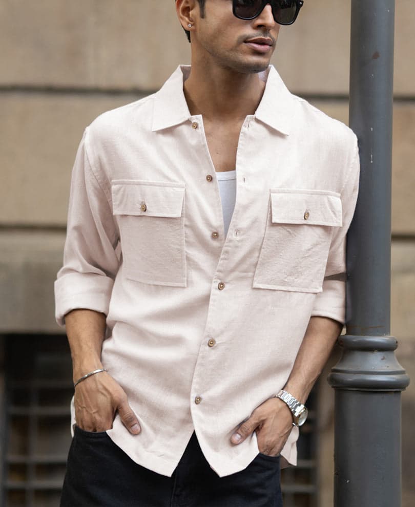 Men's Beige Casual Full Sleeves Regular Fit Shirt