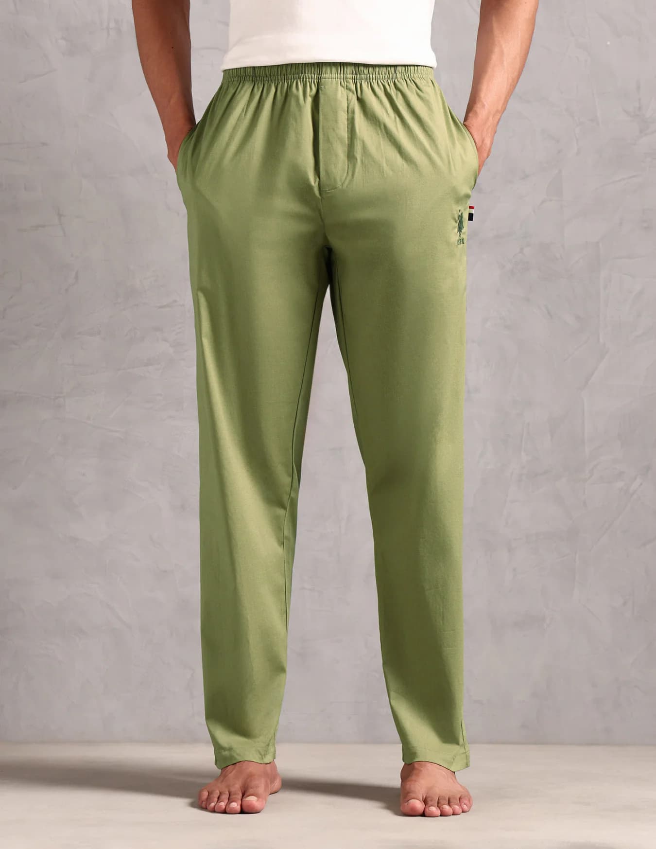 Men's Green Straight Fit Mid Rise Pyjama