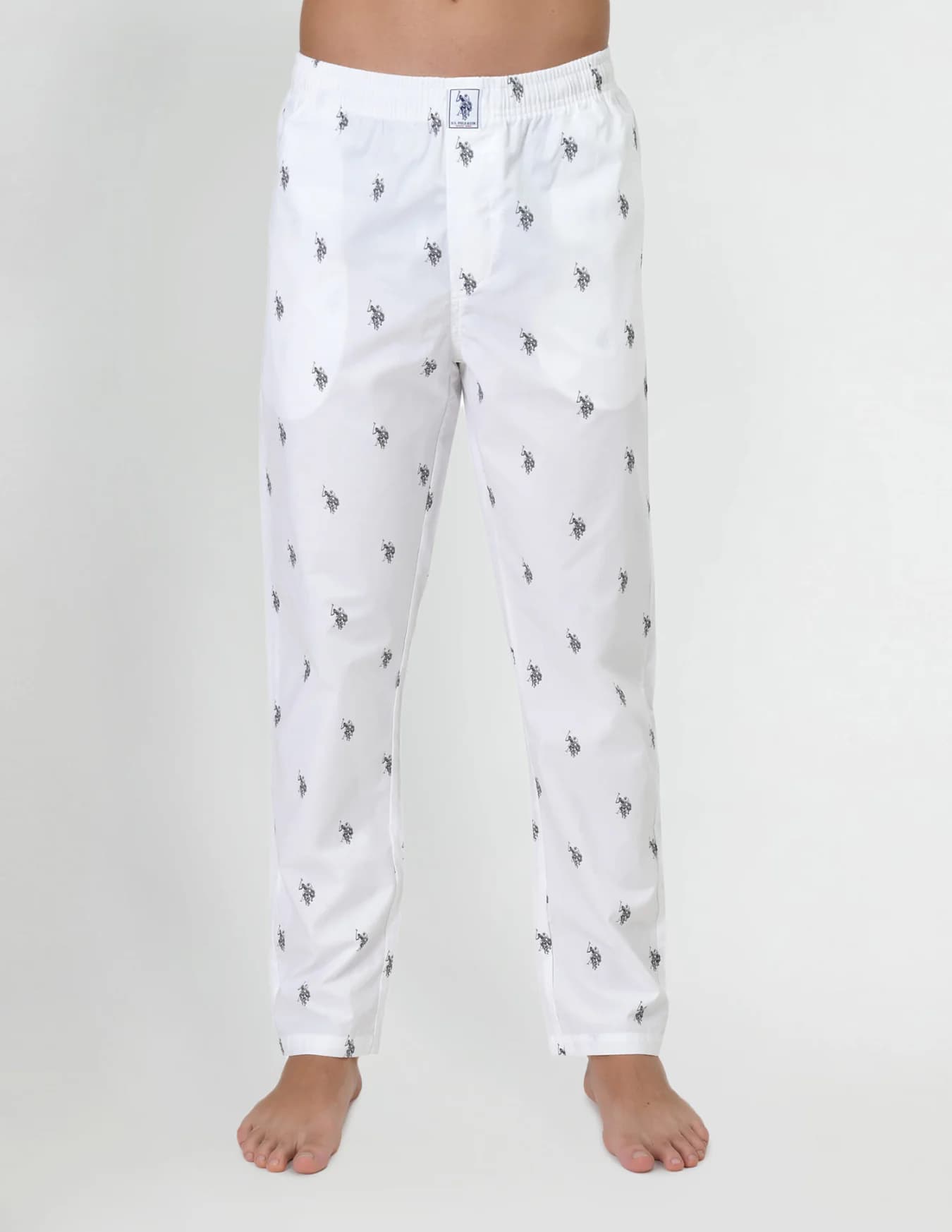 Men's White Straight Fit Mid Rise Pyjama