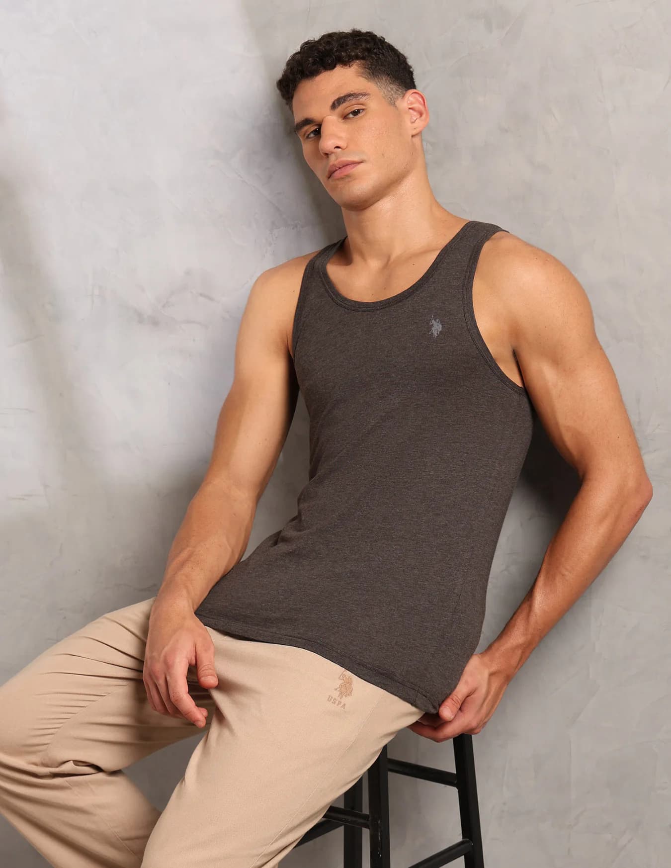 Men's Brown Regular Fit Sleeveless Scoop Neck Innerwear Cotton Vest