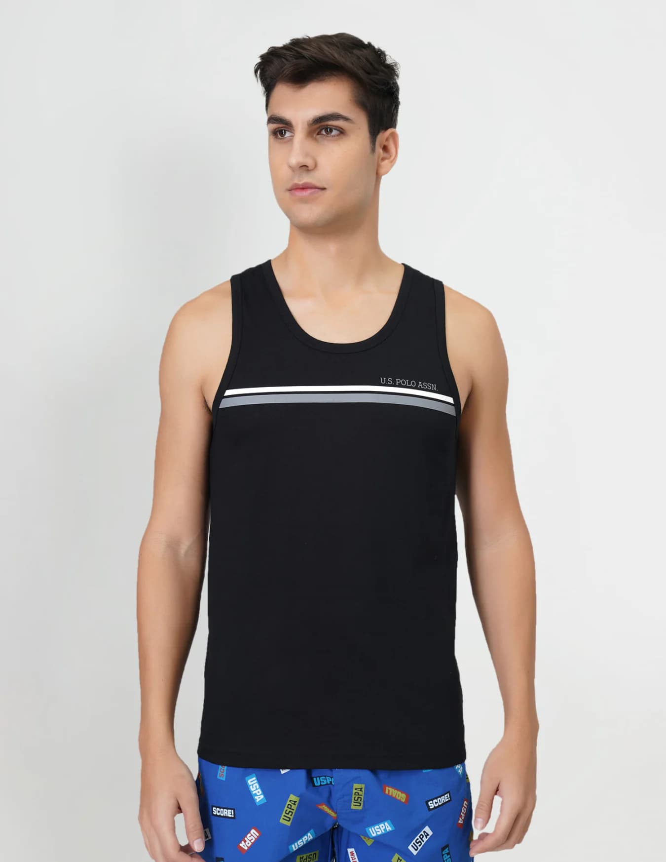 Men's Black Casual Regular Fit Sleeveless Scoop Neck Cotton Vest