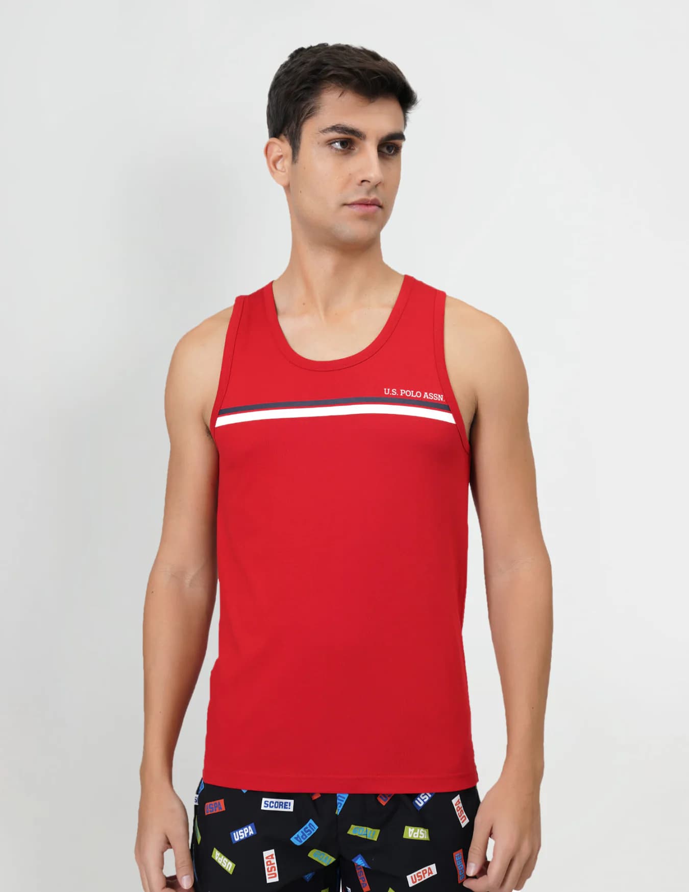 Men's Red Casual Regular Fit Sleeveless Scoop Neck Cotton Vest