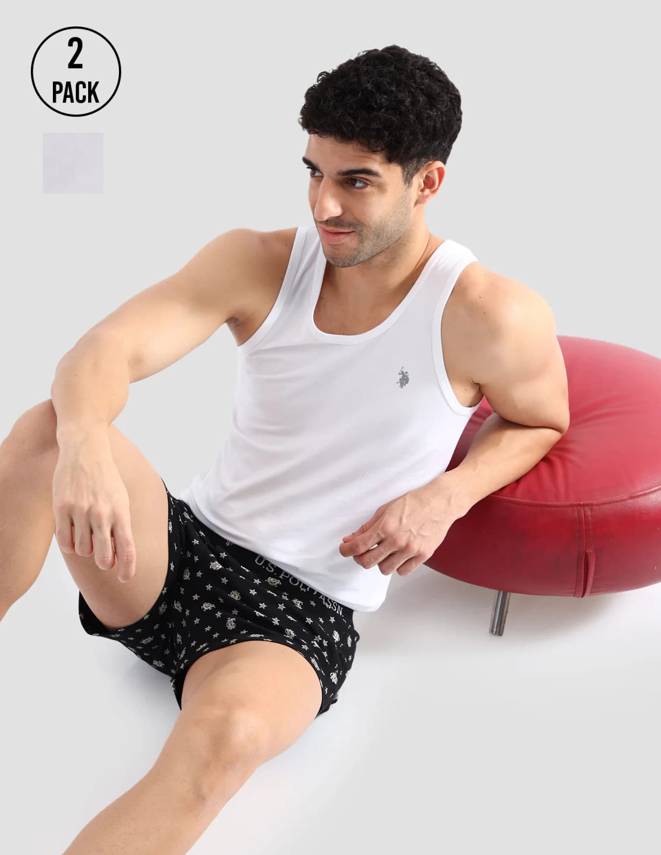 Men's White Regular Fit Sleeveless Scoop Neck Innerwear Cotton Vest - Pack 0f 2