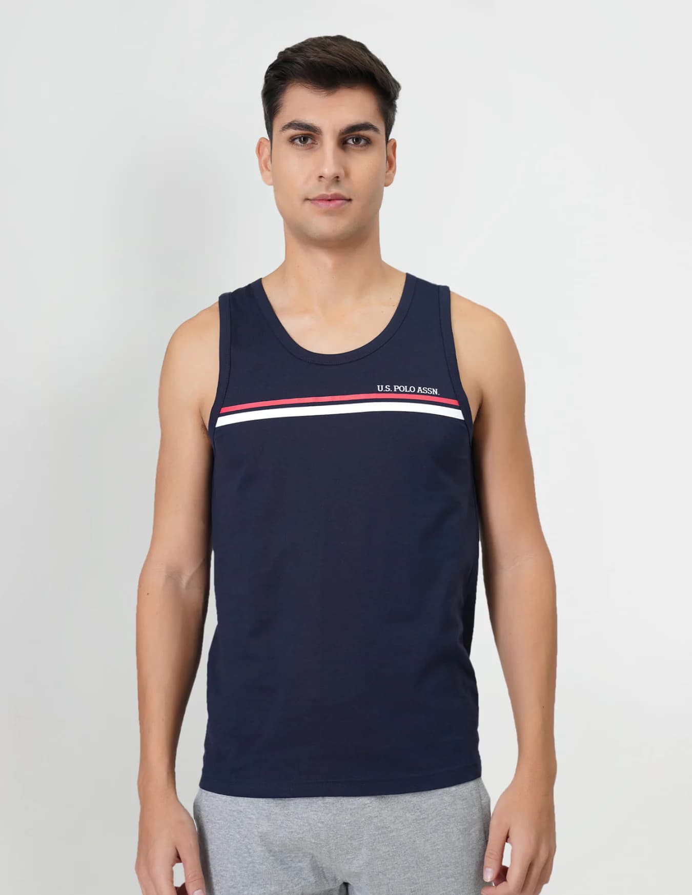 Men's Navy Casual Regular Fit Sleeveless Scoop Neck Cotton Vest