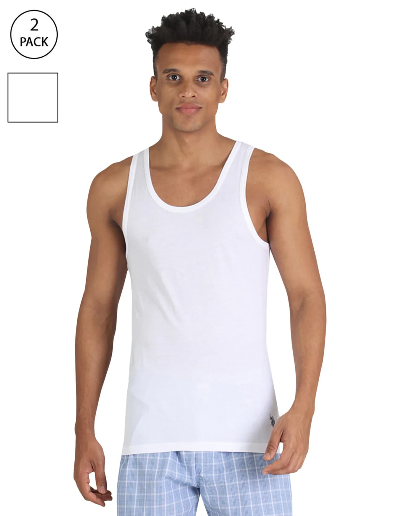 Men's White Regular Fit Sleeveless Scoop Neck Innerwear Cotton Vest - Pack 0f 2