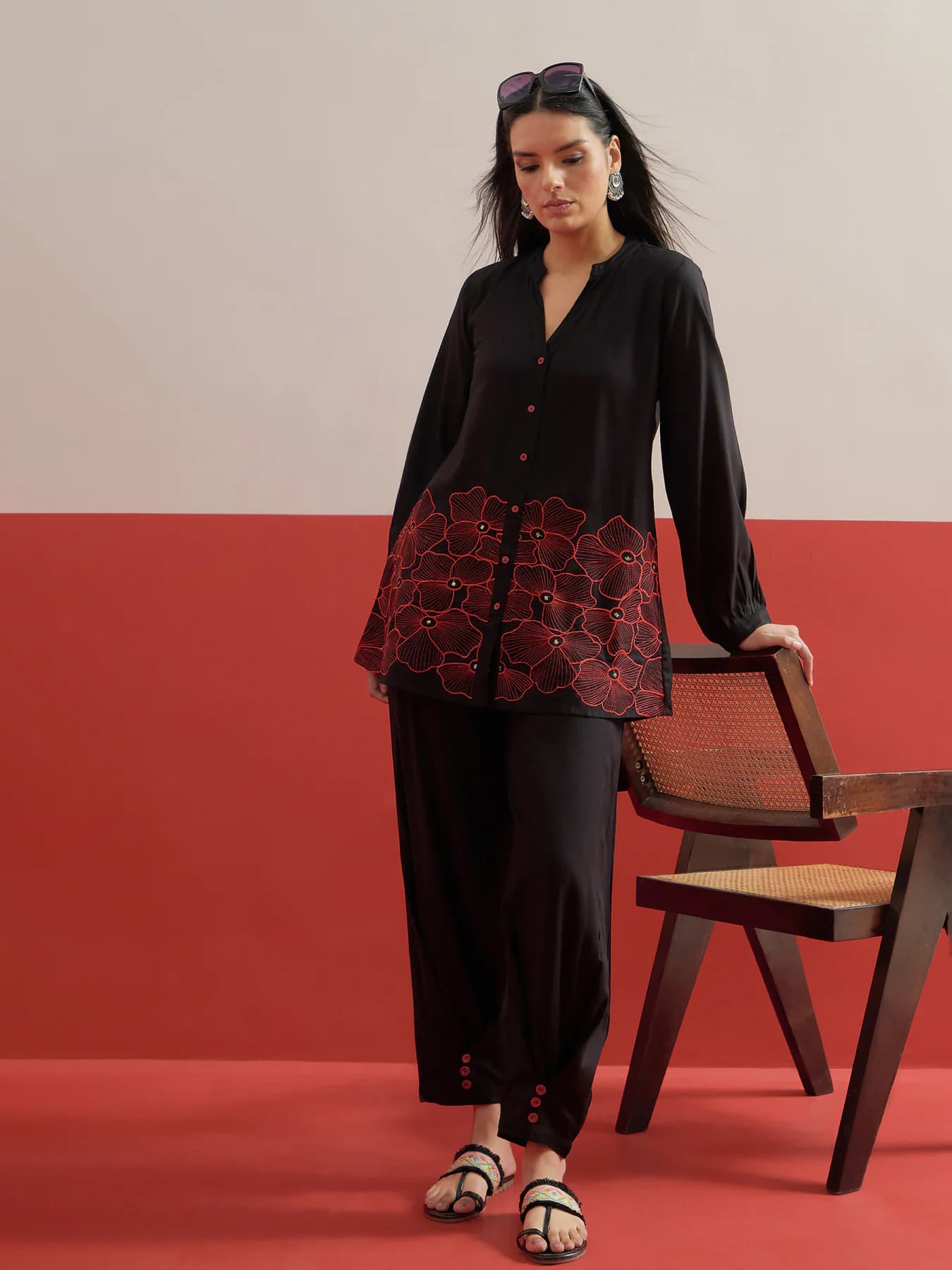 Women's Black Festive Full Sleeves Co-ords Set