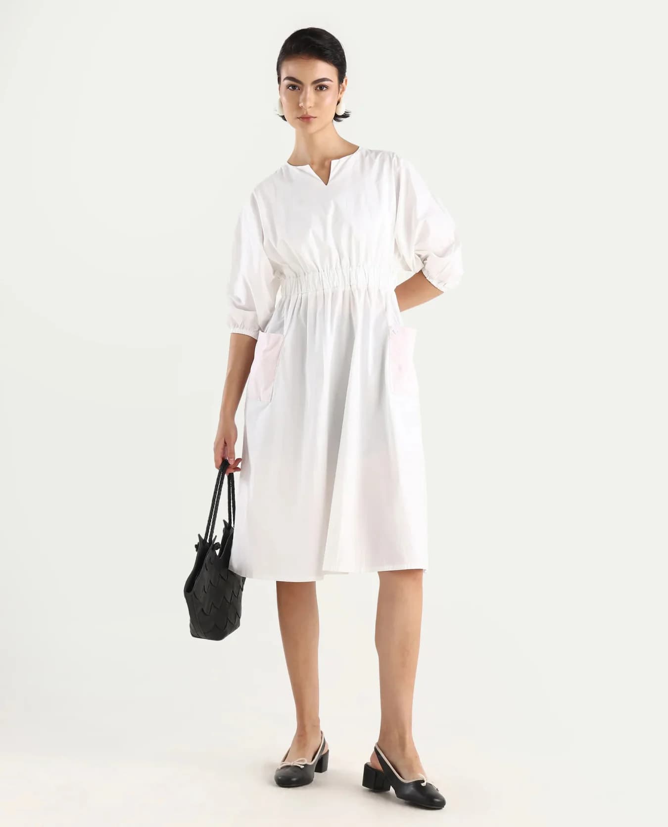 Women's White Casual Solid Fit & Flared Dress