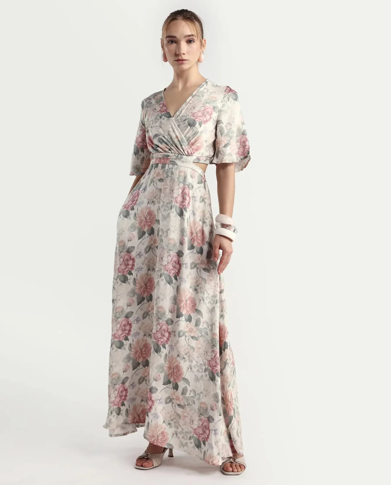 Women's Multicolor Casual Printed Fit & Flared V-Neck Dress