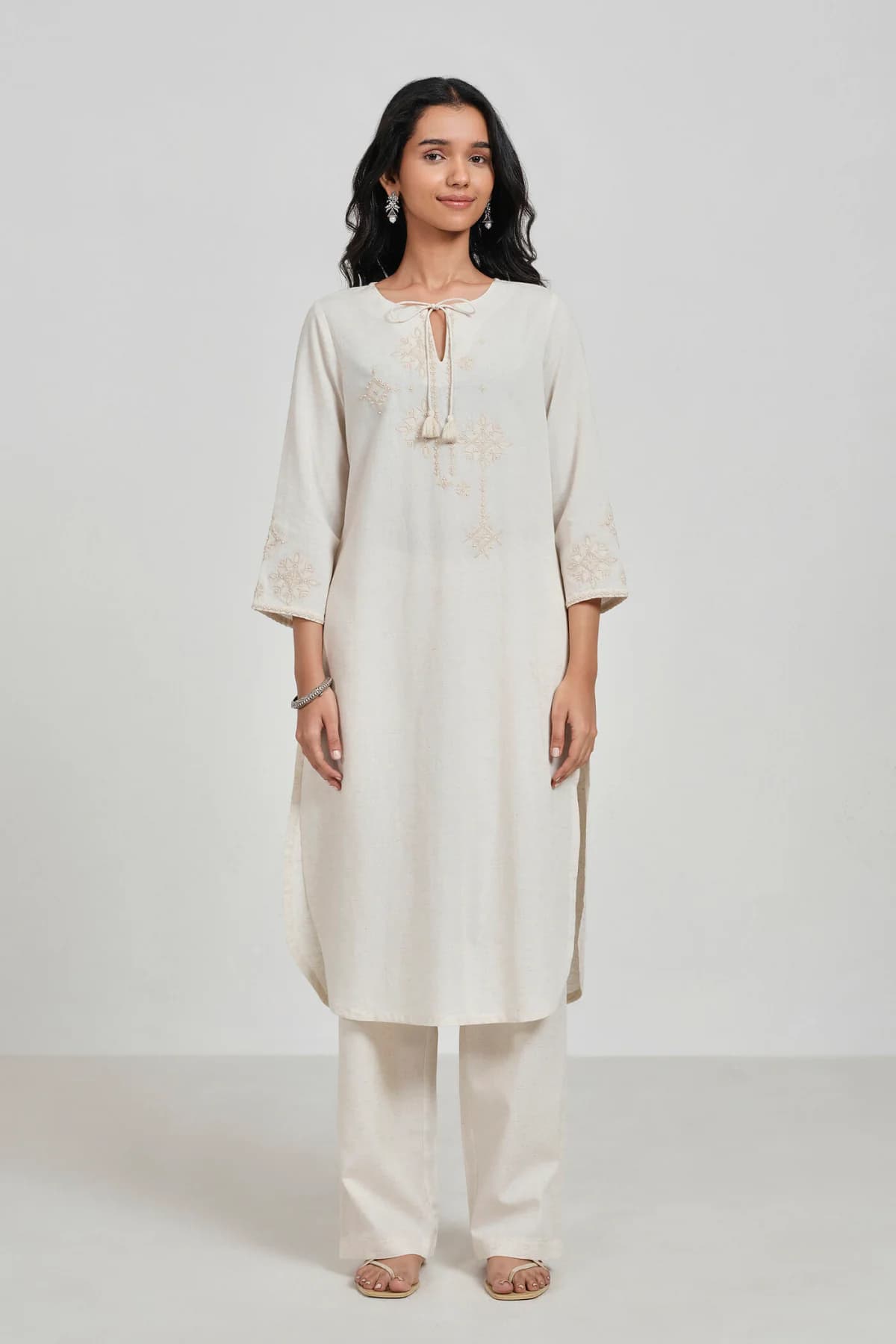 Women's Cream Casual Ethnic Kurta Sets