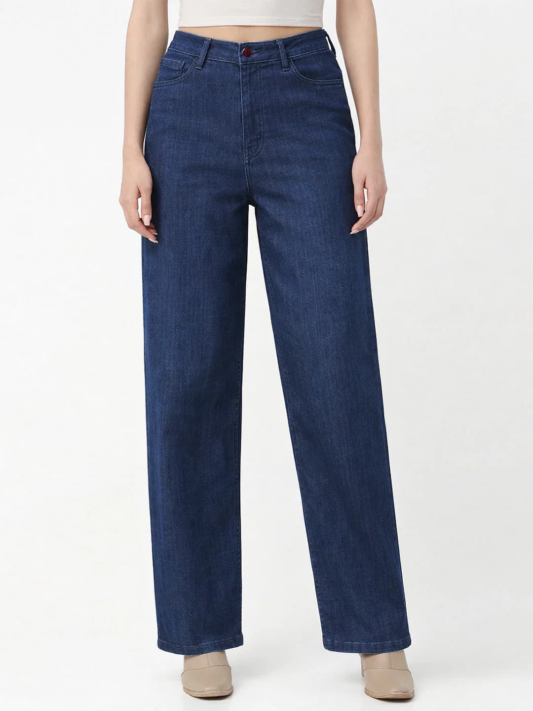 Women's Blue Casual High Rise Baggy Fit Jeans
