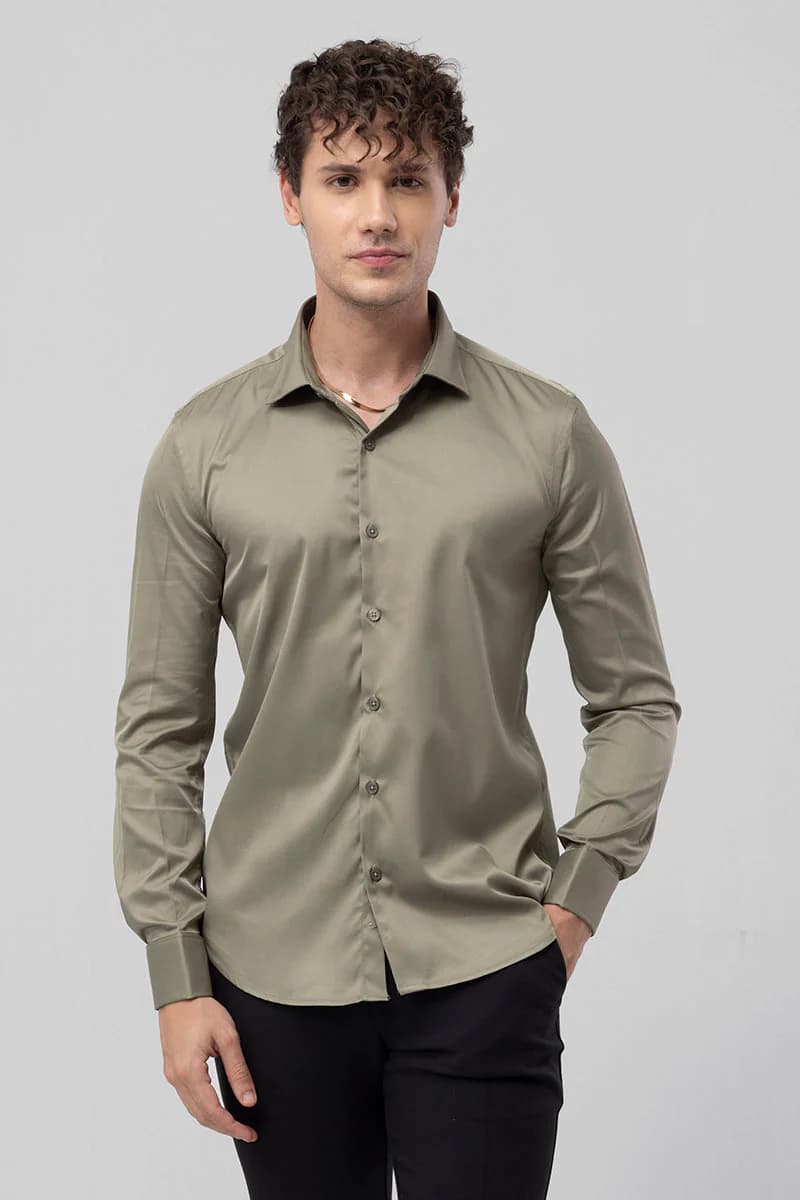 Men's Green Casual Regular Length Full Sleeves Cotton Shirt