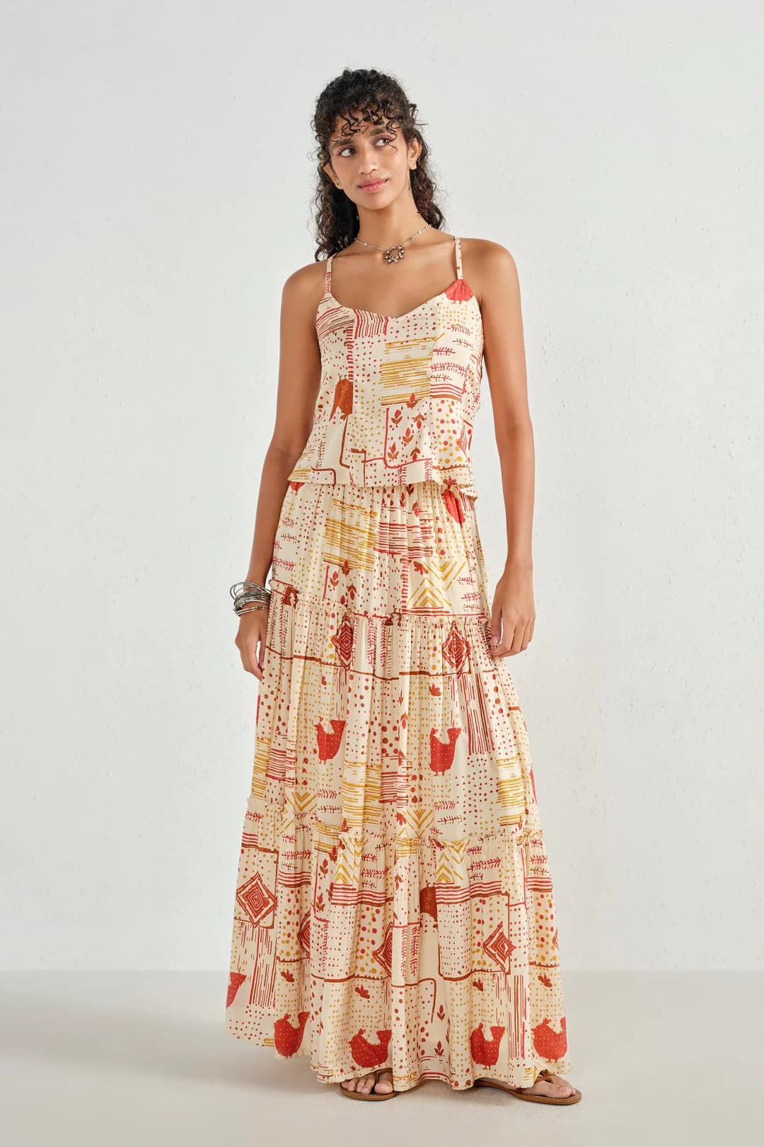 Women's White Casual Abstract Co-ords Set