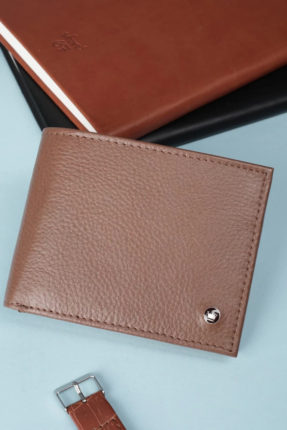 Men's Brown Textured Bifold with Coin Pocket Formal Leather Wallet