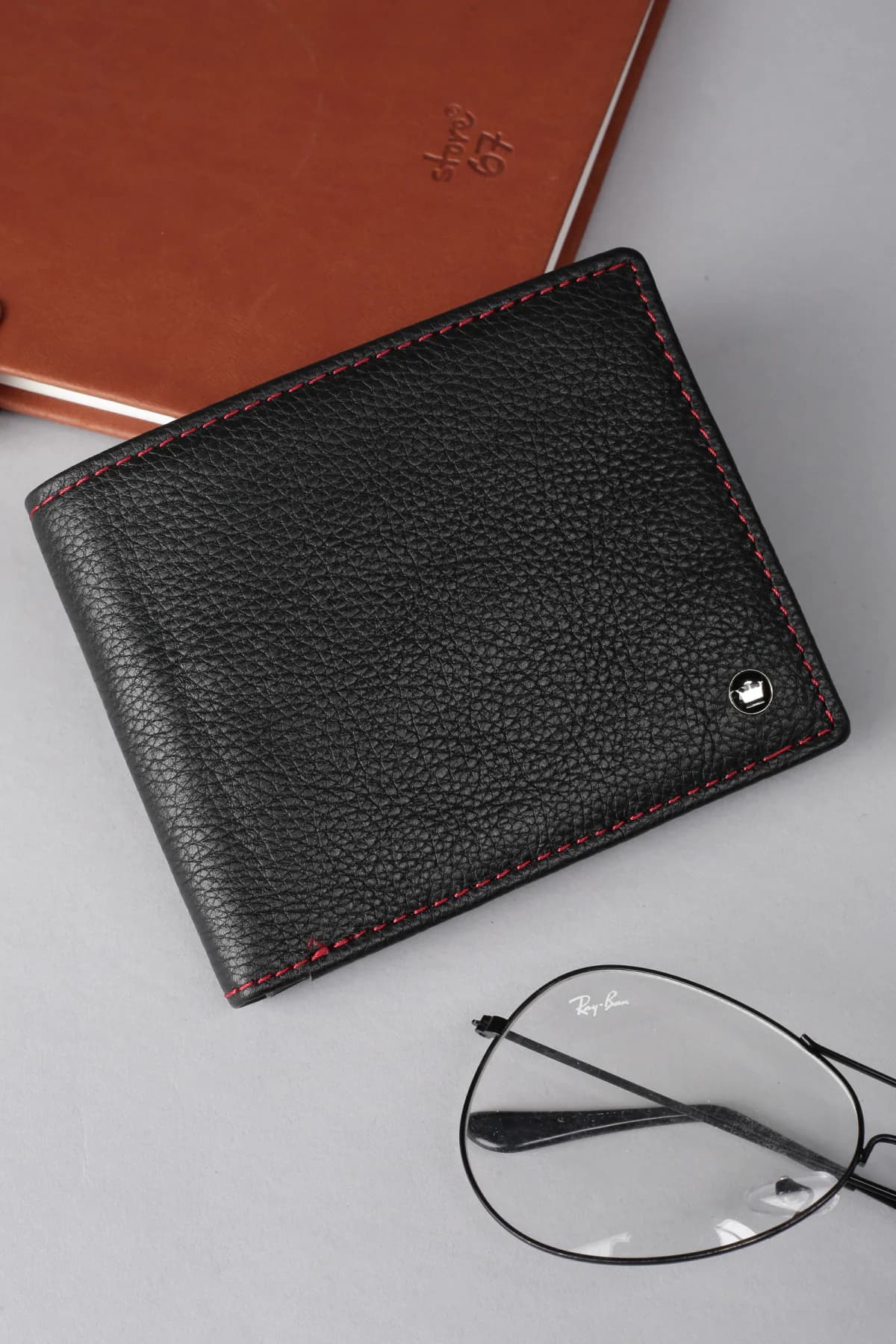Men's Black Textured Bifold with Coin Pocket Formal Leather Wallet