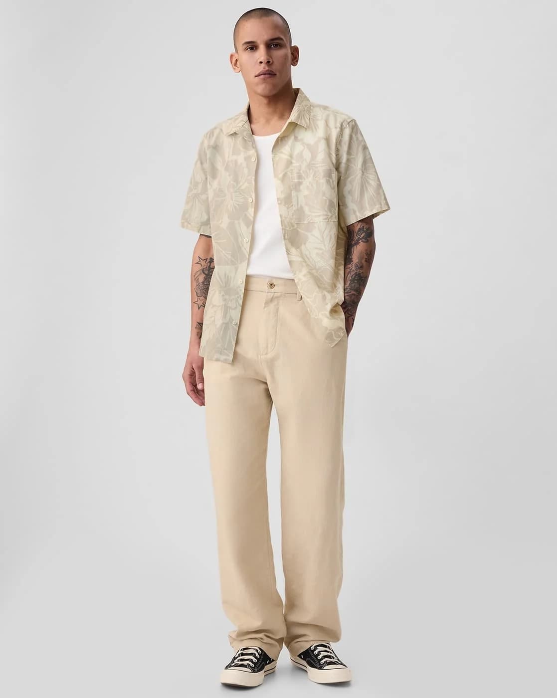 Men's Beige Casual Regular Fit Half Sleeves Linen Shirt