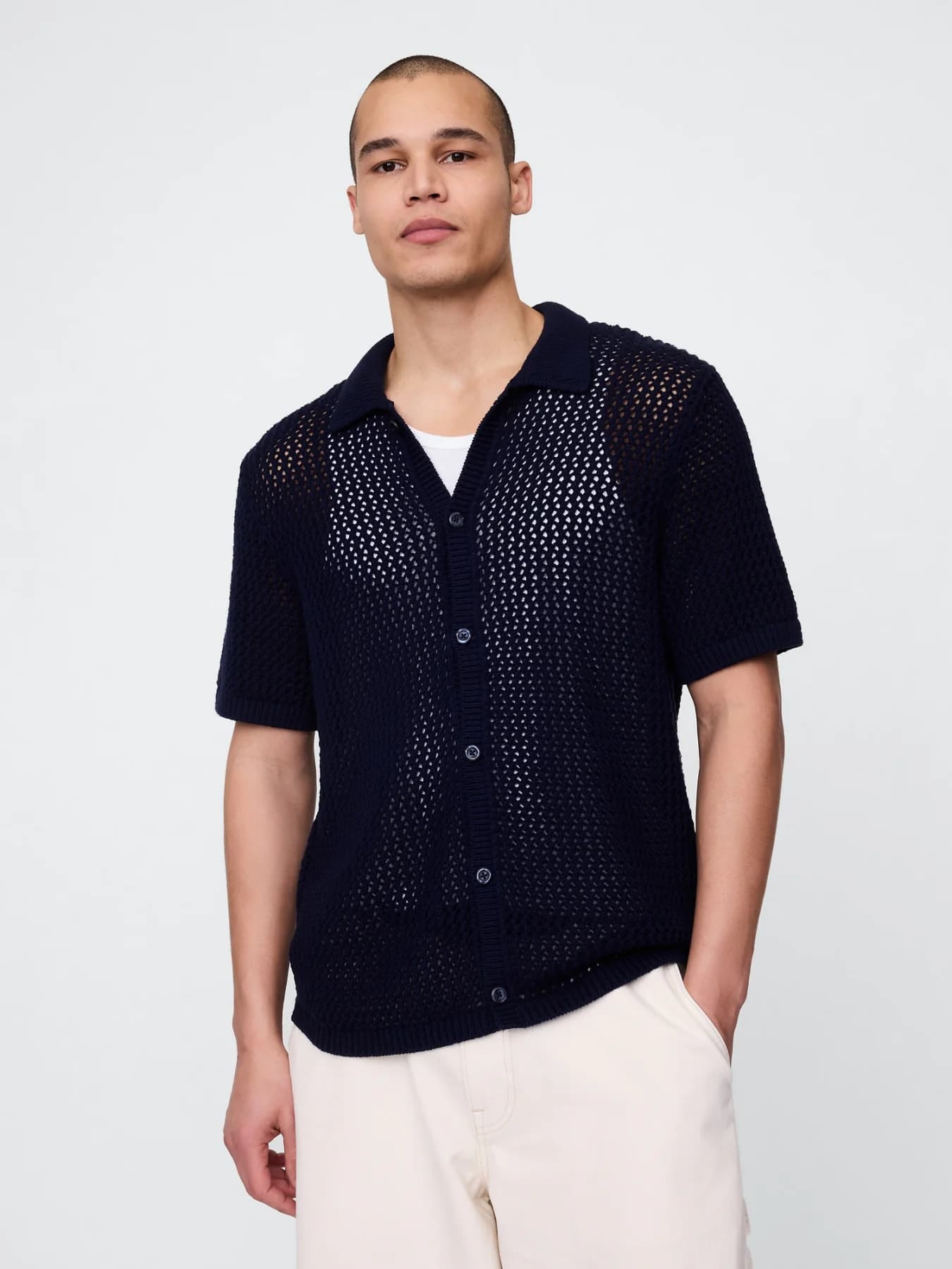 Men's Navy Casual Regular Fit Half Sleeves Cotton Shirt
