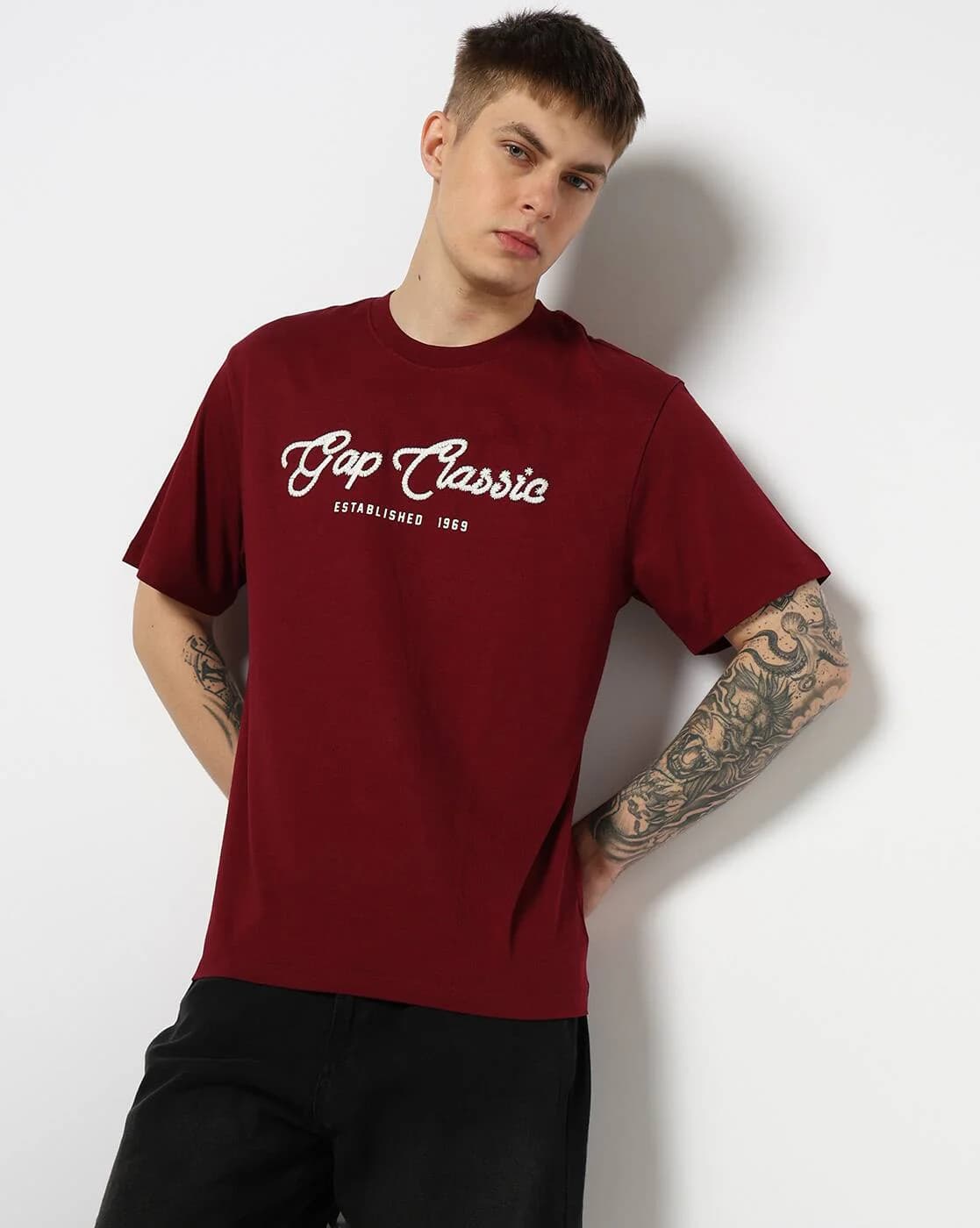Men's Red Casual Oversized Fit Half Sleeves Tshirt