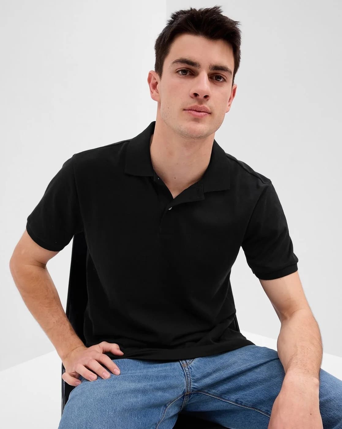 Men's Black Casual Regular Fit Half Sleeves Polo Tshirt