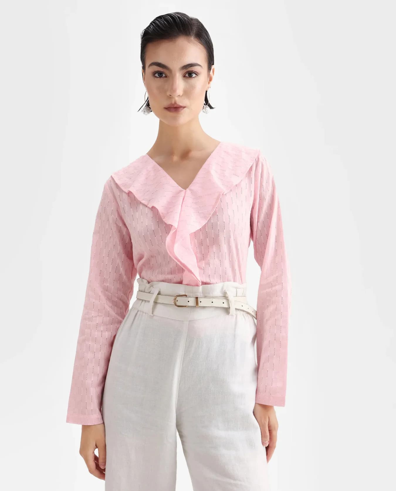 Women's Pink Casual Solid Regular Fit V-Neck Top