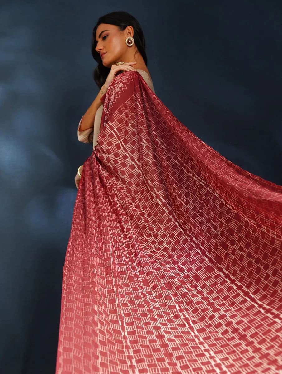 Women's Red Cotton Printed Shibori Dupatta
