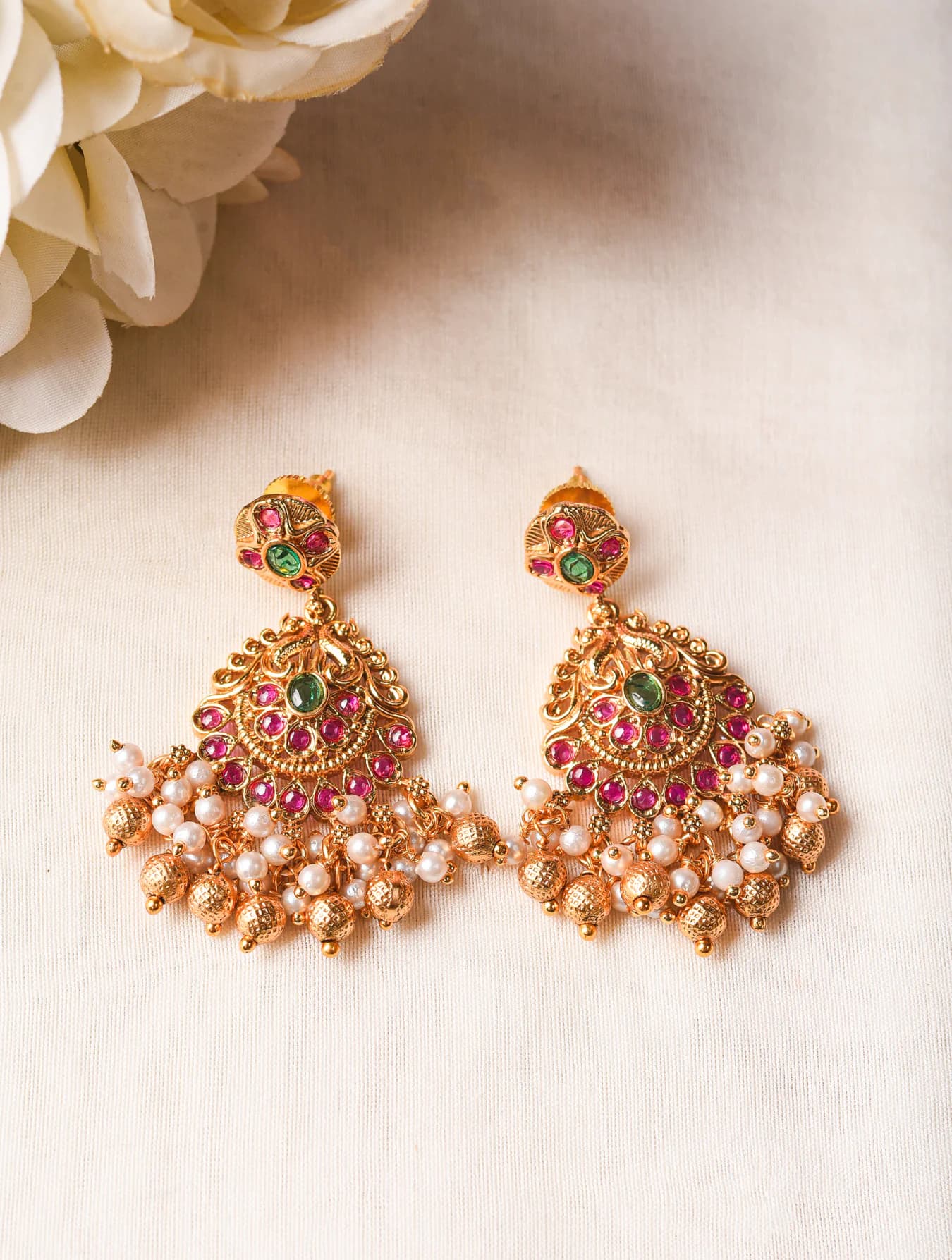 Women's Festive Wear Gold Plated Temple Brass Dangler Earring