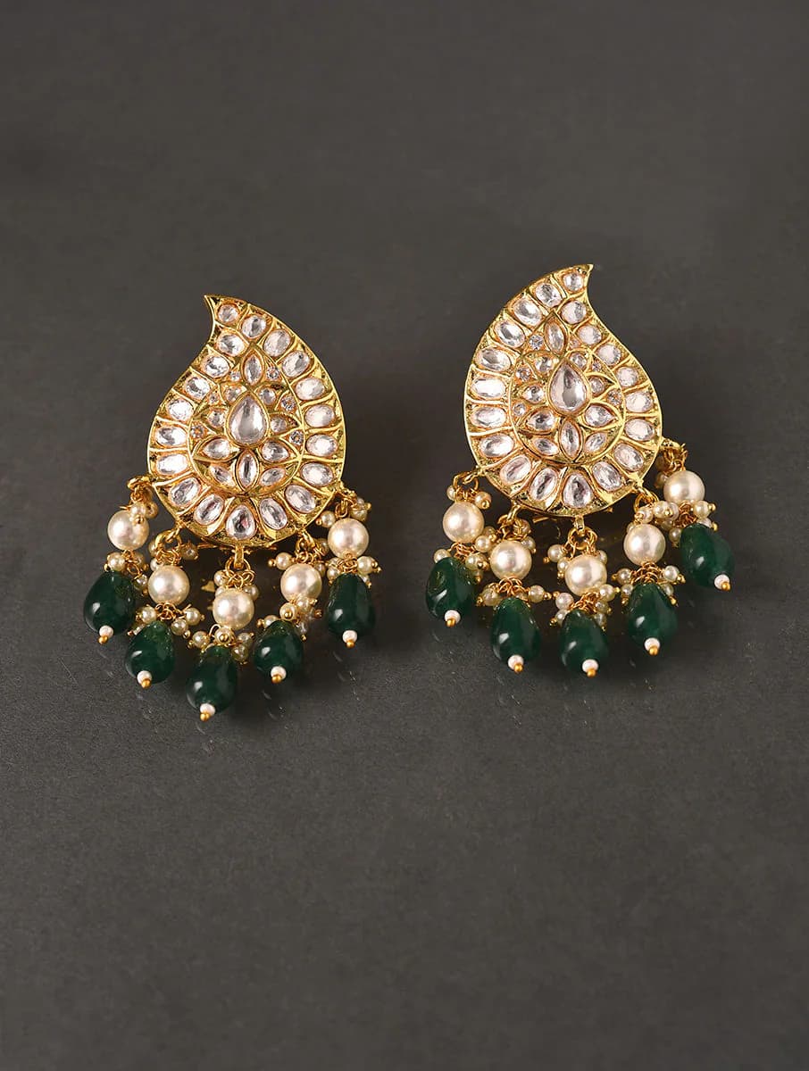 Women's Festive Wear Gold Plated Kundan Brass Top Earring