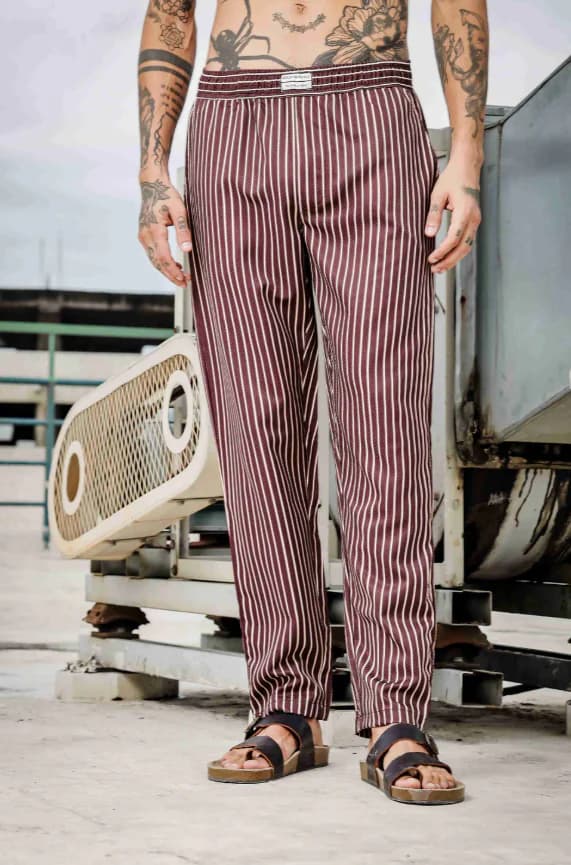 Men's Brown Striped Textured Regular Fit All Day Trouser