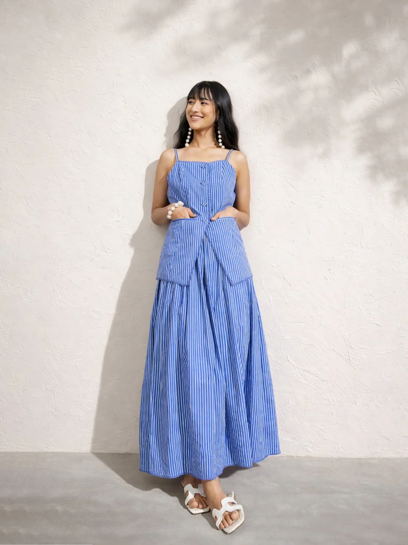 Women's Blue Casual Striped Regular Fit Co-ords Set